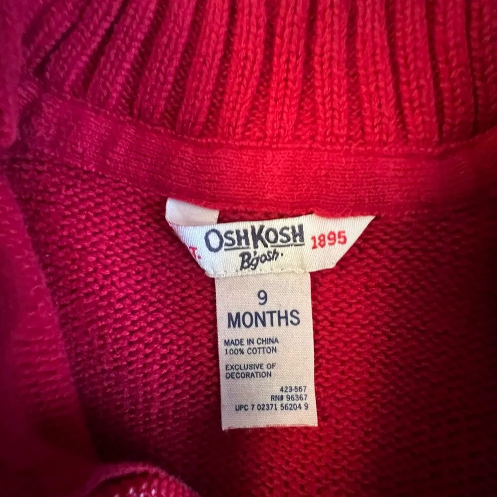 OshKosh B'Gosh Zip Up Sweater Boys Size 9 Months Red Black Train Long Sleeve I28